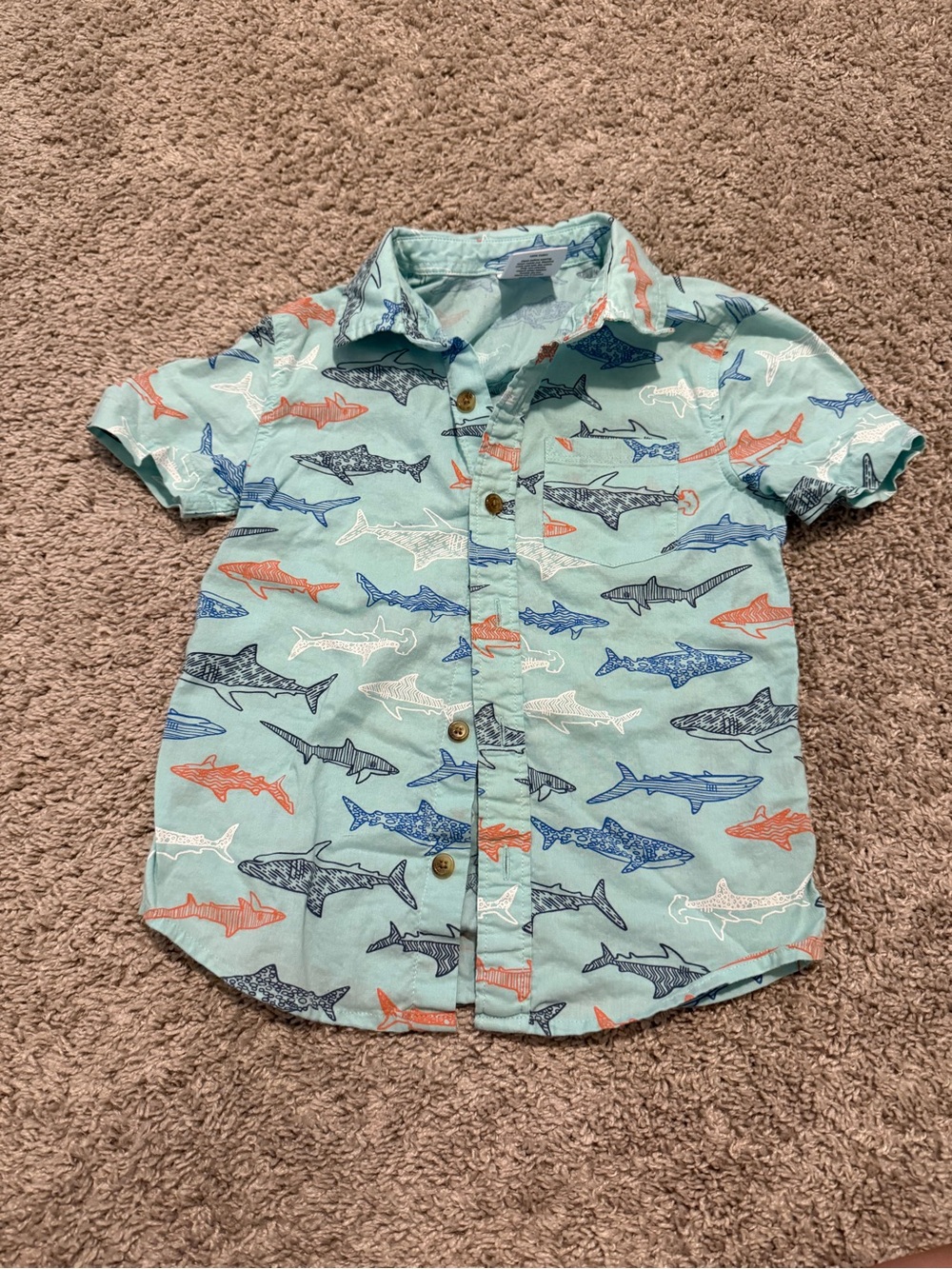 jumping beans Seafoam Short-Sleeve Button-Up Shirt with Shark Print Size 5T